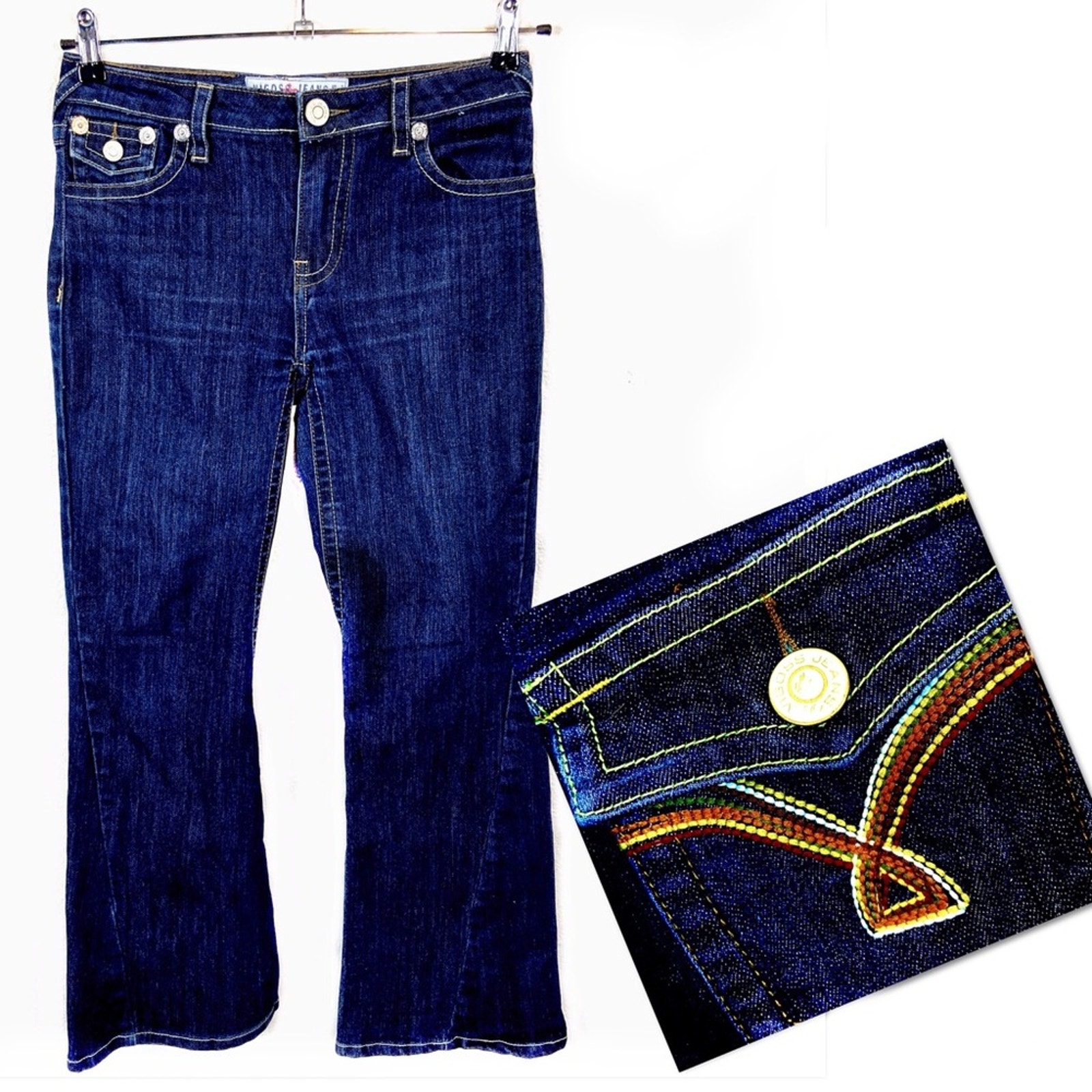 Vigoss Jeans Fancy Stitch Pocket Dark Stretch Jeans Waist 29-30 Inch Sz 14.5